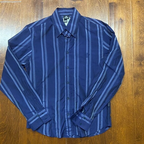 Versace Couture Striped Navy Blue Slim Fit Button Down Shirt Men's Size Medium - Picture 3 of 8